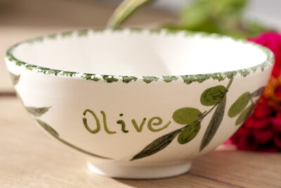 Glinena zdjelica – velika, oslikana, motiv maslina
